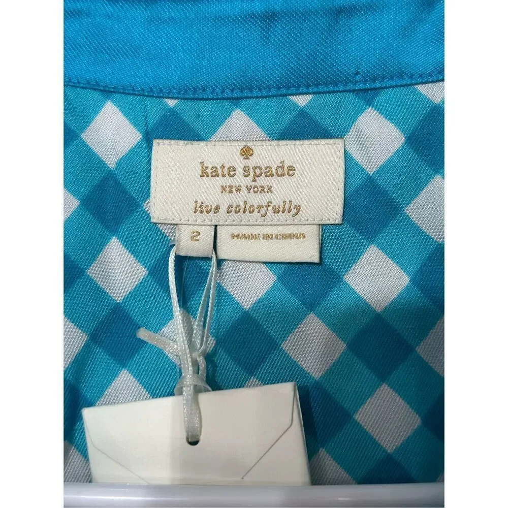 NWT Kate Spade Gingham Fey Firoza Short Sleeve Lightweight Top